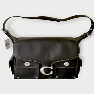 COACH Cargo Tabby 36 Black with Silver Western Turn-lock Soft Leather Bag CBG18